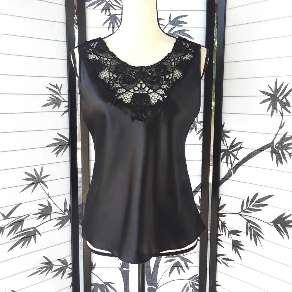 Cinema Etoile Black Silky Satin Lace Camisole